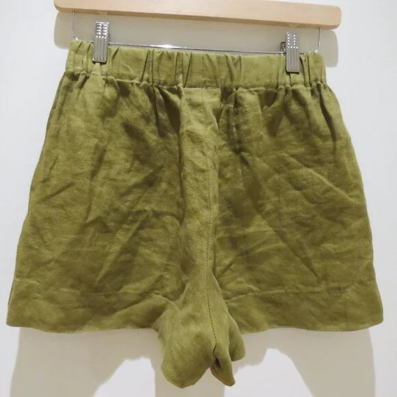 NICOLE PURDY The Classic Short in Khaki Brown Linen Boho Minimalist - Size XS
